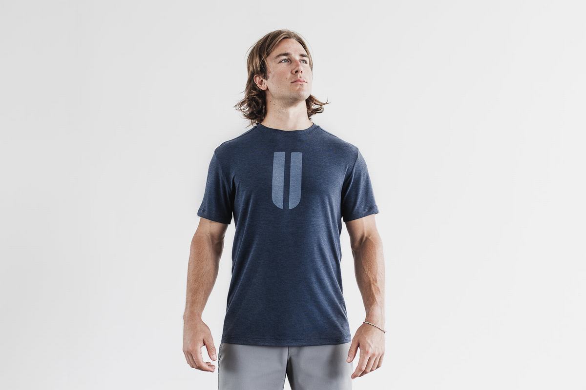 Nobull Horns Men's T Shirts Navy | Australia (CJ7596)